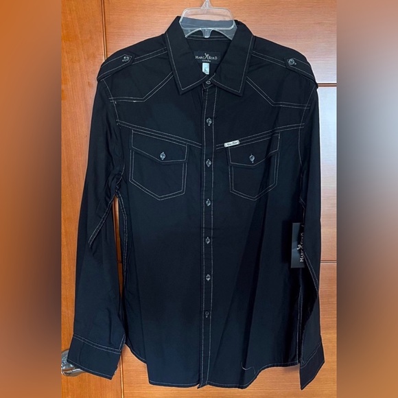 Mens Dress Shirt Black Mark Ecko With Front Chest Pockets Size L - Picture 2 of 6